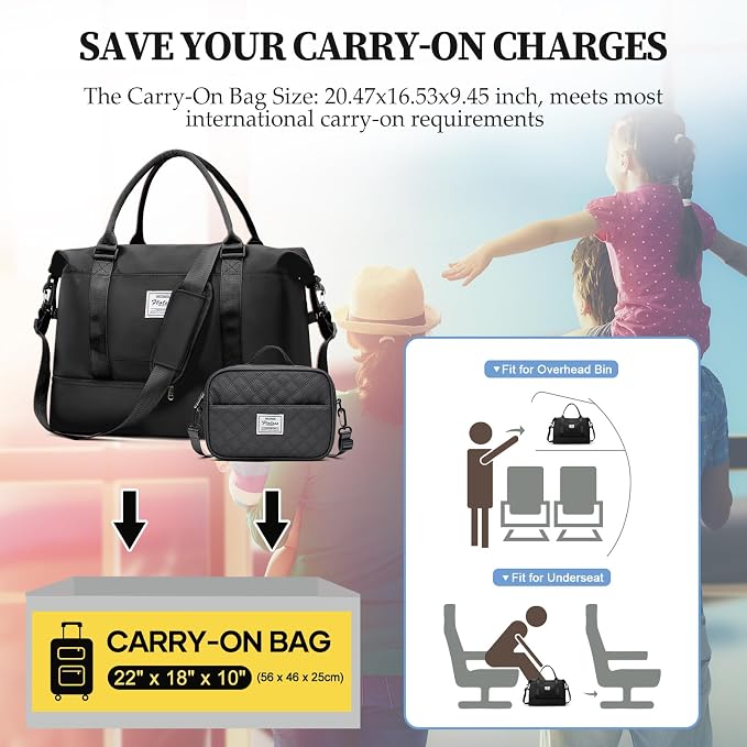 Weekender Bags for Women,Personal Item Travel Bag with Shoes Compartment | Overnight Travel Duffel Bag with Grid Toiletry Bag,Carry-On Bag,Extra Large - Image 2