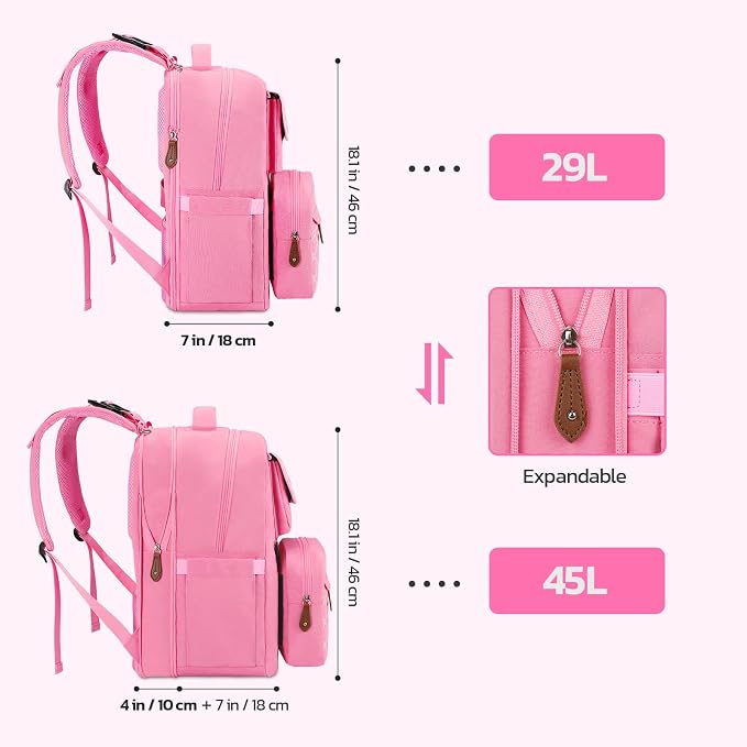 Maelstrom Large Diaper Bag,29L-45L Expandable Diaper Bag Backpack for 2 Kids/Twins Baby Stuff, with Removable Cross Body Bottle Bag for Mom/Dad, Stylish Baby Bag Gift for Boys/Girl-Pink - Image 3