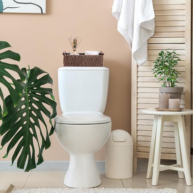 Boao 3 Pcs Boho Storage Wicker Baskets Handmade Woven Decorative Paper Rope Baskets for Organizing with Handle Countertop Toilet Paper Storage Container for Toilet Tank Top(Brown,Rectangle) - Image 5
