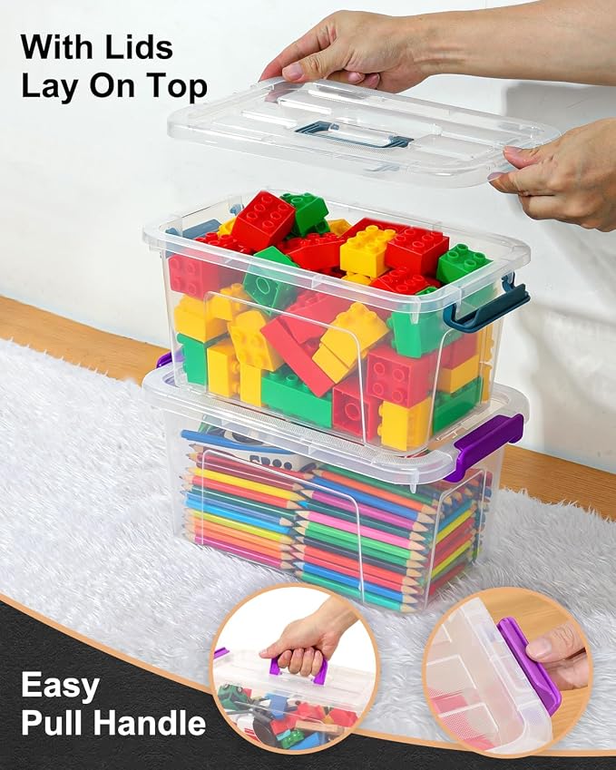 EOENVIVS 6 Pack Clear storage bins with lids, 7 Qt storage containers with lids with Color Buckles, Stackable storage box Set for organizers and storage, Closet, Pantry, Shelves & shoe boxes - Image 4