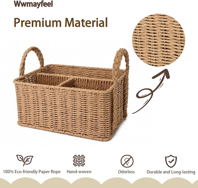 Diaper Caddy Organizer, Paper Rope Storage Baskets Nursery Bin with Removable Divider, Portable Car Organizer for Diapers, Baby Shower Gifts, Newborn Essentials Must Haves - Image 2