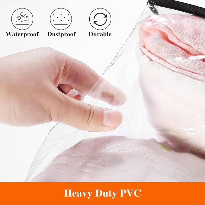7 Pack Clear Clothes Storage Bags with Zipper 60L | Plastic Storage Bag, Foldable Closet Organizer, For Comforter Blanket Bedding Duvet Toys, Moving Bags - Image 5