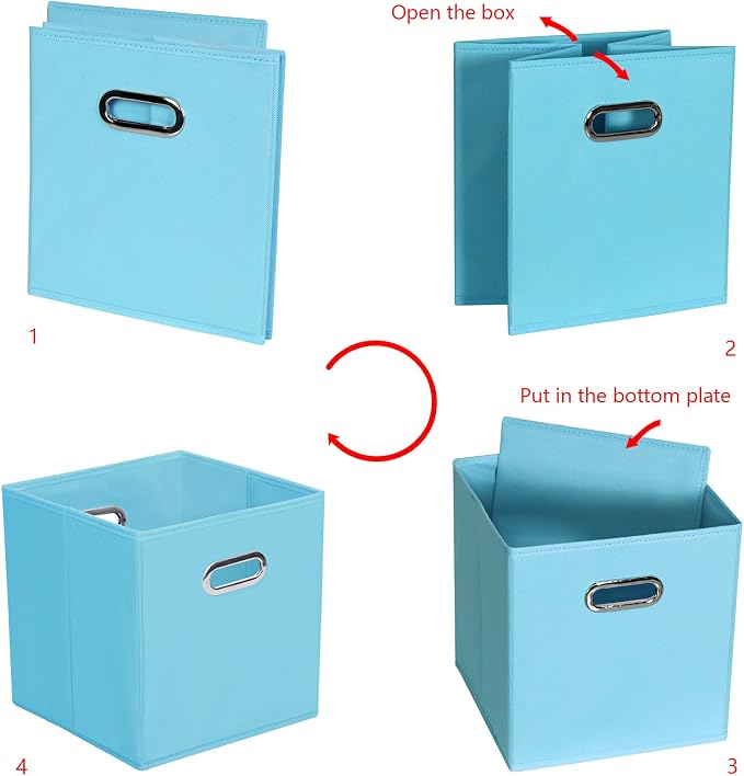 Yunkeeeper storage bins Cubes, Fabric Cube Organizer with Handle, Foldable Cube Bins for Cloth or Accessary Storage, 11x11x11, Set of 6, (Blue - Image 5