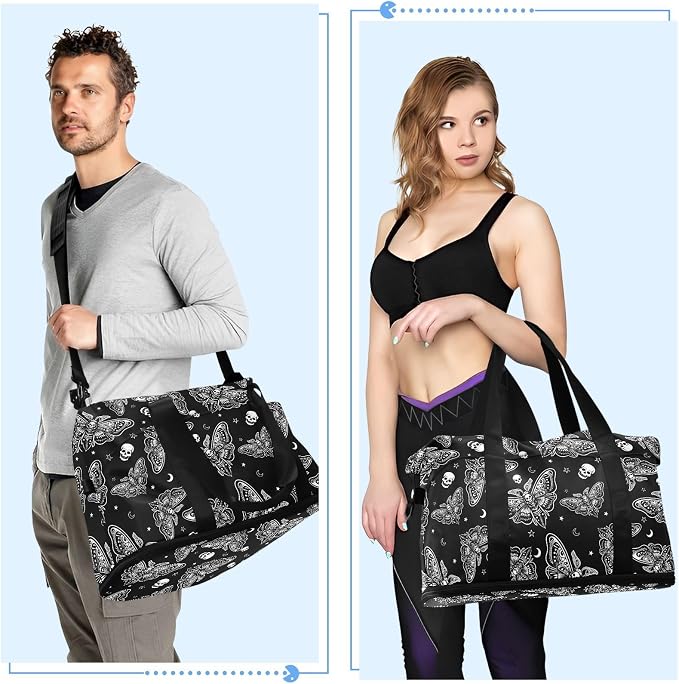 Travel Duffel Tote Bag Moth Skull Moon Esoteric Sports Duffel Bag with Wet Pocket Weekender Overnight Bag for Women Men Gym Bag, Carry On Bag Hospital Bag for Labor and Delivery - Image 5