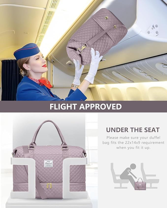 Women Weekender Travel Duffle Bag: Travel Duffel Overnight Bags with Shoe Compartment Carry on Tote Bags Toiletry Bag Weekend Yoga Gym Hospital Bags for Labor and Delivery with Wet Pocket Purple Grey - Image 7