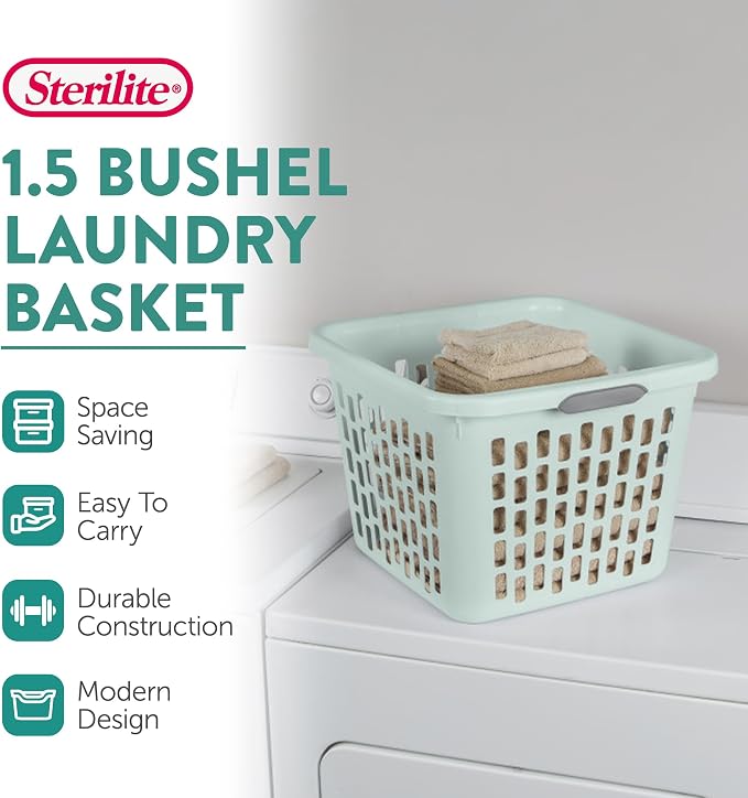Sterilite Laundry Basket, Plastic Clothes Hamper, 24 Pack | 1.5 Bushel Capacity, Mint, Large Square Bin with Comfort Grip Handles and Reinforced Rim - Image 2