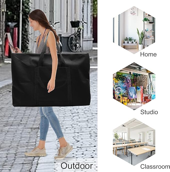 Cupohus Waterproof Art Portfolio Bag 25" x 37" for 24" x 36" Artworks with Outer Pockets and Handle, Student Carrying Storage Bag - Image 6