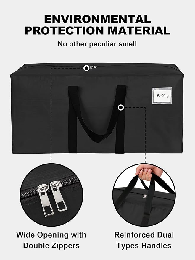 HOMESURE Supports 200lbs Heavy Duty Moving Bags - Strong Zipper & Wrap-Around Handles - Water-Resistant Storage Totes, Durable Alternative to Moving Boxes - 4 Pack - Black - Image 7