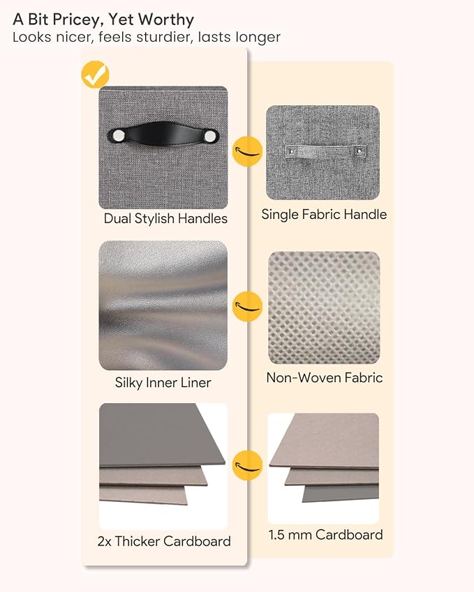 Cube Storage Bins | 13"x15"x13", Dim Gray, 4 Pack | Multi-Size | 2X Thick Support Board | Vegan Leather Handles | 7.7 oz/yd² Fabric | Drawer Insert Basket Fits KALLAX - Image 2