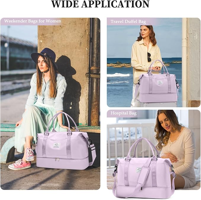 Weekender Bags for Women,Personal Item Travel Bag with Shoes Compartment | Overnight Travel Duffel Bag with Grid Toiletry Bag,Carry-On Bag,Extra Large - Image 6
