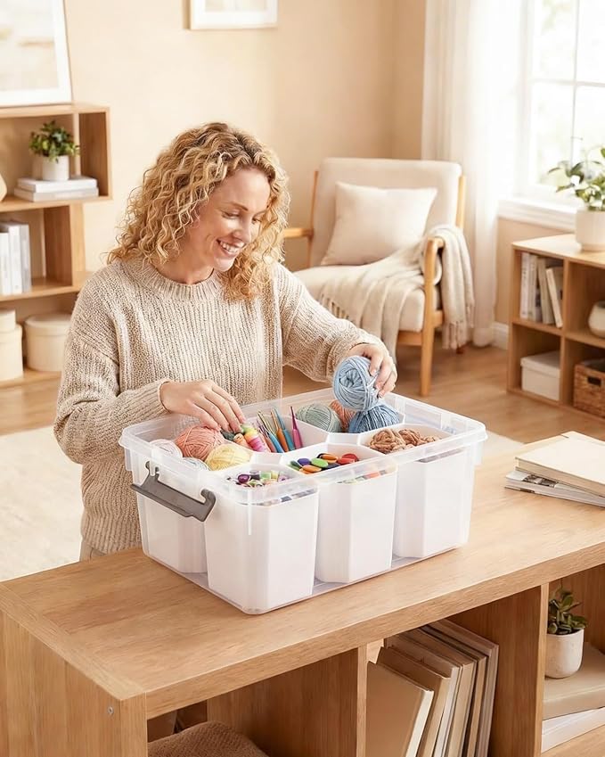 Clear Storage Box with Dividers, Plastic Organizer Box with Compartments and Secure Lid, Multi-Compartment Craft Organizer for Beads, Sewing Supplies, Jewelry, Toys and Small Parts Storage Container - Image 6