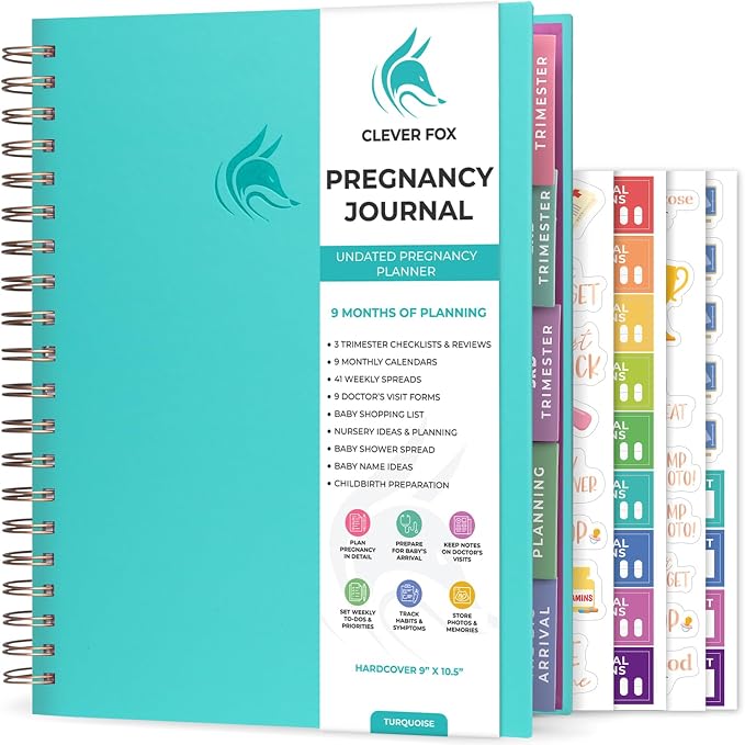 Clever Fox Pregnancy Journal, Expecting First Time Mom Planner Turquoise | Organized pregnancy & baby diary with weekly countdown calendars & checklists, maternity memory book, ivf 9 x 10.5 in by CleverFox