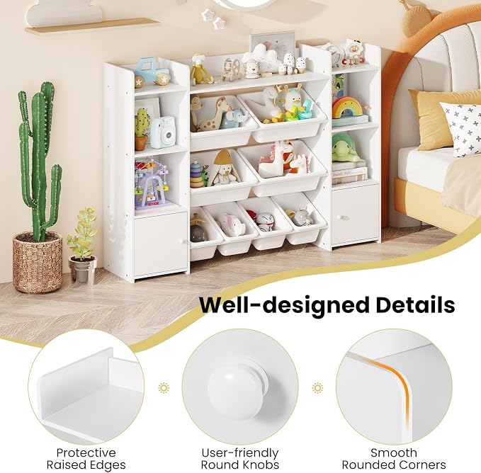 Costzon 56'' Kids Toy Storage Organizer with 8 Removable Bins, 4-Tier Toddler Bookshelf Cubbies, Preschool Children's Montessori Bookshelf w/6 Large Cabinet for Playroom, Daycare, Kids Room, Classroom - Image 8