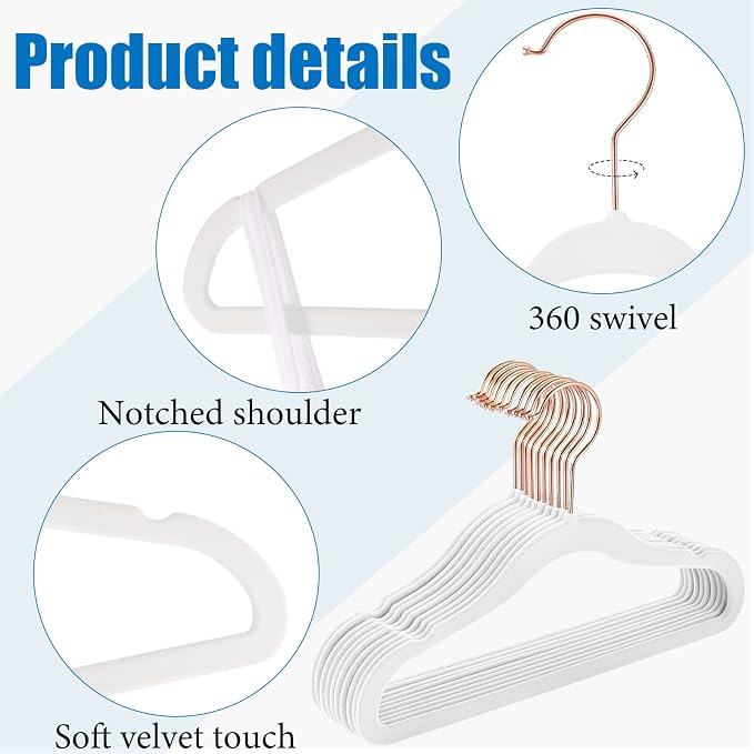 100 Pack White Velvet Baby Clothes Hangers Bulk with Swivel Hooks 11.4 Inch Non Slip Space Saving Newborn Velvet Hangers Durable for Infant Nursery Toddler Kids Children(Baby,White) - Image 2