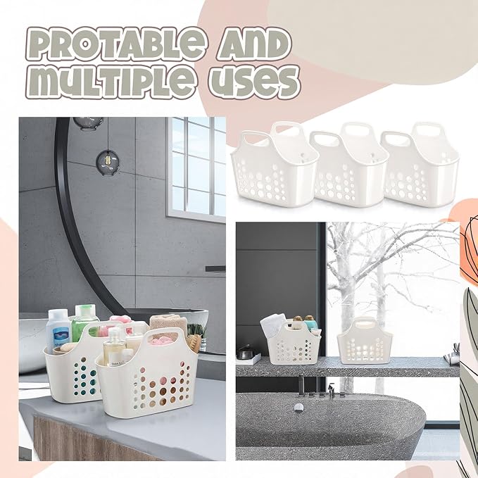 Nuogo 20 Pack Plastic Baskets with Handles Portable Shower Caddy Storage Baskets Reusable Caddy tote Organizer Bin for Bathroom Dorm Communal Showers Kitchen, 10.6" x 6" x 10" (White) - Image 4