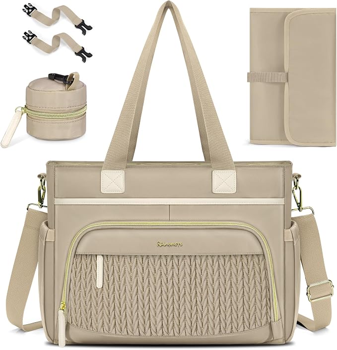 RAINSMORE Diaper Bag Tote, Large Diaper Baby Bag Waterproof Multifunctional Diaper Bag with Pacifier Case & Changing Pad by RAINSMORE
