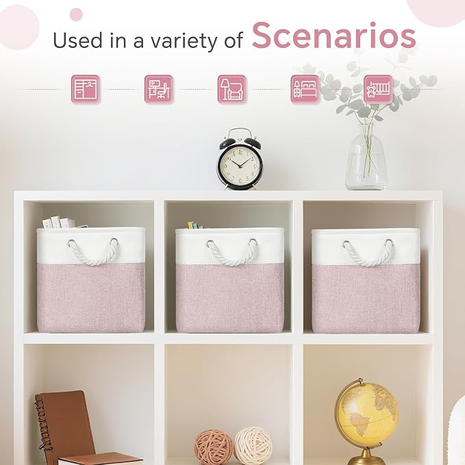 FinishingBo 11 inch Cube Storage Bin with Handles 6 Pack | Foldable Basket, Fabric Storage Bins, Closet Storage, Home Organizer (White/Pink) - Image 7