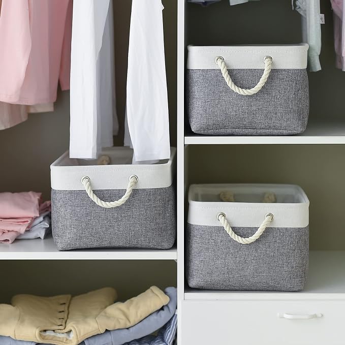Organization and Storage Basket for Organizing- 16x12x8 inch 1 Pack Fabric Storage Cubes, Collapsible Storage Bins for Shelves Organizer Gift Closet Cloth Toy (White & Grey) - Image 5
