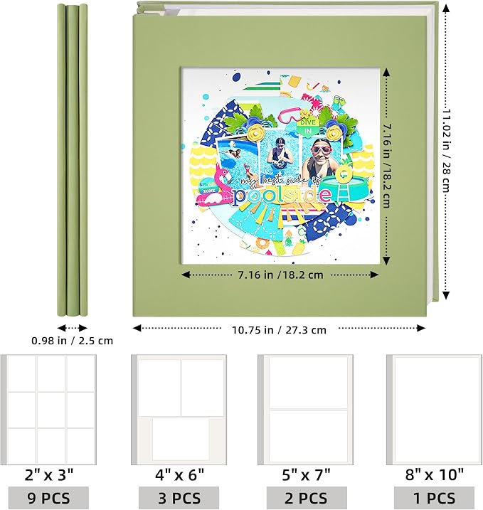 Vienrose Photo Album Self Adhesive for 4×6 & 8×10 Pictures, Green, Fabric Cover Scrapbook Album, DIY 40 Blank Pages for Baby, Family, Gift, Travel Memories - Image 5