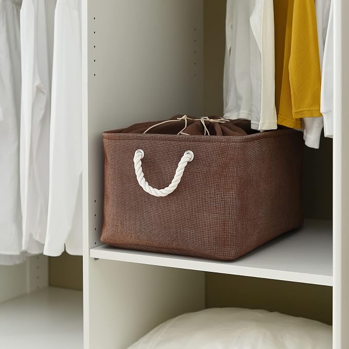 Organization and Storage Basket for Organizing - 17x14x10 inch 3 Pack Fabric Storage Cubes, Collapsible Storage Bins for Shelves Closet Organizer Toy Gift Cloth (Brown) - Image 4