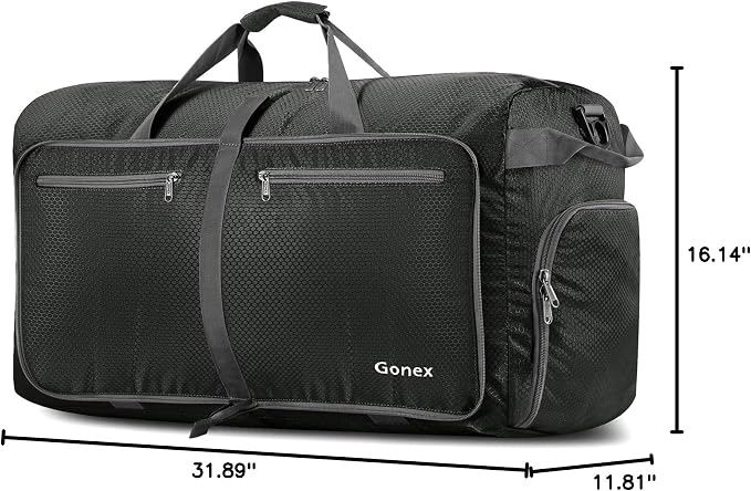 Gonex 100L Foldable Travel Duffle Bag with Shoe Compartment, Lightweight | 210D Nylon, Water-Repellent, Folds Compact, Multiple Pockets, Luggage Sleeve,Family Travel & Camping, Grey - Image 10