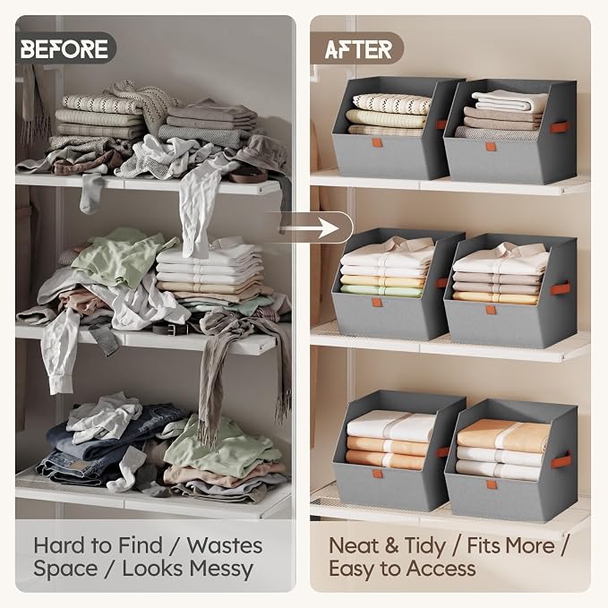 Fabric Closet Storage Cubes - 4 Pack Square Storage Bins with Dual Handles for Clothes, Towels, Toys, Cube Storage Organizers for Bedroom, Nursery, Shelves, Closet, Small Spaces, Grey - Image 3