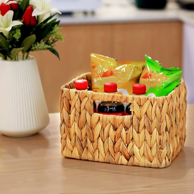 HOONEX Water Hyacinth Storage Baskets, Wicker Baskets for Storage, Hand Woven Baskets with Carry Handles, Set of 3, Natural - Image 7