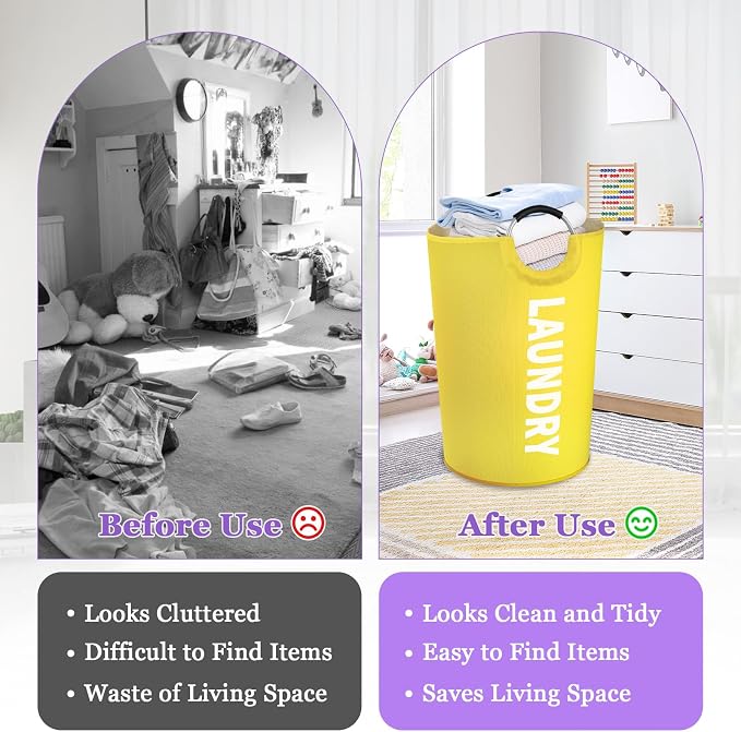 125L Tall Hamper with Handles, Large Clothes Hamper with Handle for Dorm | IHOMAGIC Freestanding Dirty Clothes Hamper, Portable Laundry Bin, Storage Basket for Travel, Apartment, Yellow - Image 7