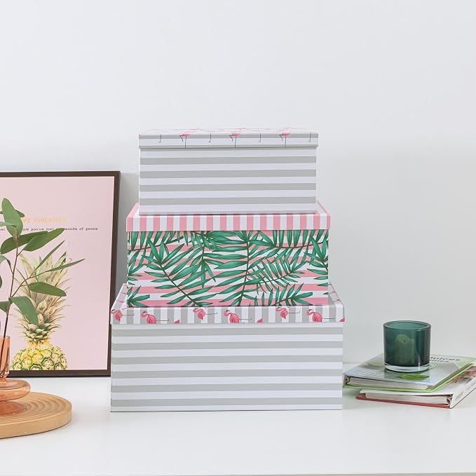 Soul & Lane - Tropical Decorative Storage Boxes with Lids, Set of 3 | Large Nesting Cardboard Keepsake Boxes for Memories, Photos and Gifts, Hawaiian Floral Containers for Home Decor - Image 2