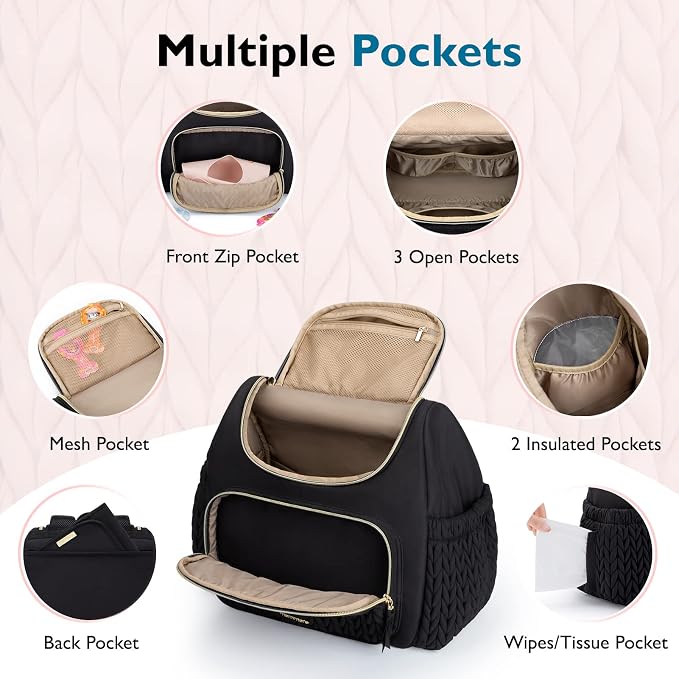 mommore Diaper Bag Backpack, Stylish Mini Baby Bag with Changing Pad | Insulated Pockets & Stroller Straps Small Diaper Backpack Compact Maternity Bag for Baby Essentials, Hospital & Daily Work - Image 5