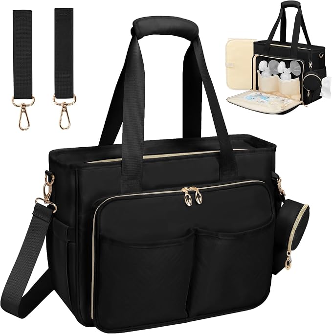 GDNasist Diaper Bag Tote, Large Travel Hospital Bag for Labor Delivery | Baby Bag with Pacifier Case, Large Capacity Travel Diaper Case with Changing Pad & Stroller Clips by GDNasist