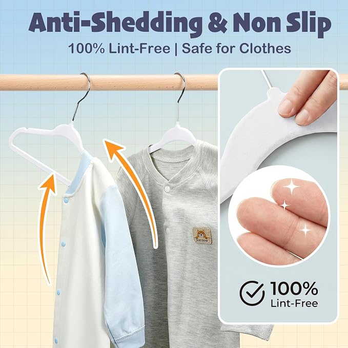 HOUSE DAY 11 Inch Velvet Baby Hangers 50 Pack, Premium Kids Hangers White | Durable Non Slip Small Baby Felt Hanger for Children Closet, Infant & Toddler Clothes, Ideal for Everyday Use - Image 4
