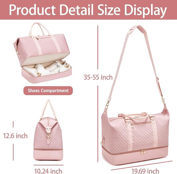 Canvas Duffle Bag for Travel, Weekender Overnight Bag for Women Men with Shoe Compartment Carry on Duffle Bags for Airplanes Gym Sport Business Bag - Image 4