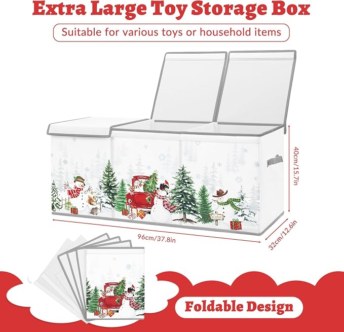 Large Toy Box Collapsible Chest Organizer with Flip Lid for Kids | Oxford Storage Box with Handle for Boy Girl Sturdy Waterproof Organizing Decor for Bedroom Playroom Nursery 37.7×12.5×15.7'' - Image 2