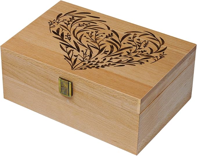 EXISTING Wooden Memory Keepsake Box, Large Keepsake Boxes with Lids | Floral Heart Engraved Memory Box Keepsakes Gift for Anniversary, Wedding, Birthday, Valentines Day, for Office or Home by EXISTING