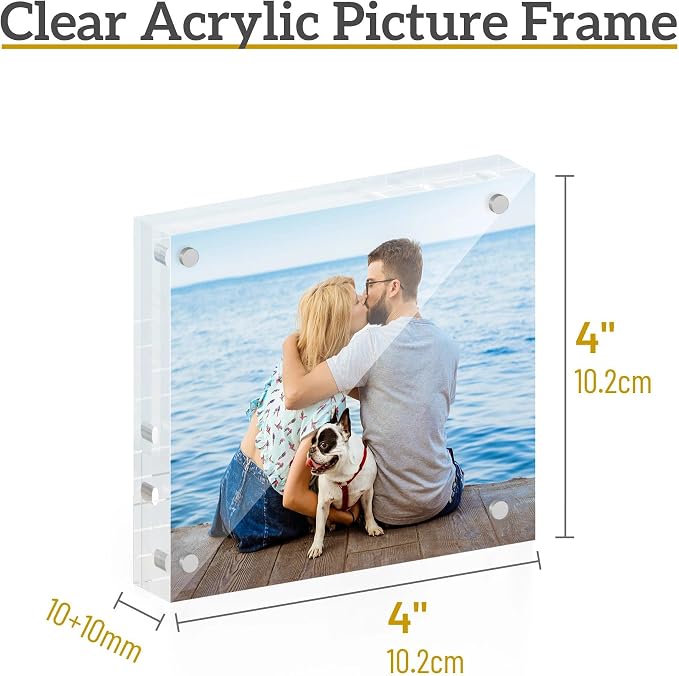 ATZYmolin 3 Pack 4x4 Acrylic Picture Frame, Magnetic Double Sided | 20mm Thick Frameless Clear Transparent Photo Frame, Self Standing for Desktop Tabletop, with Microfiber Cloth - Image 2