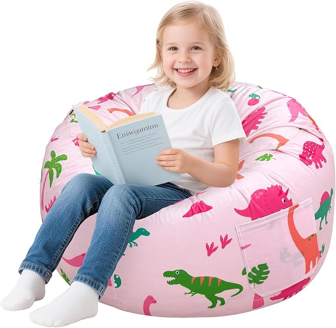 Lukeight Dinosaur Bean Bag Chair for Kids and Teens, Memory Foam Filled Floor Lounger, Washable Velvet Cover with Inner Liner, Beanbag Chair with Filling for Gaming and Reading, Large 27" D x 16" H by Lukeight