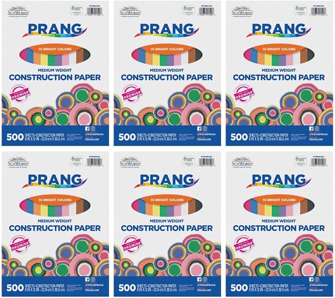 Prang SunWorks Construction Paper, 10 Assorted Colors, 9" x 12", 500 Sheets/Pack, Case of 6 Packs, 3000 Sheets Total by CreativityStreet%C2%AE