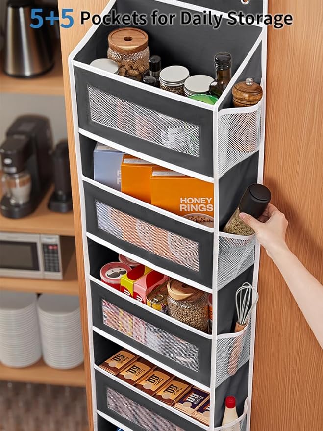 JARLINK Over the Door Organizer for Bedroom, Pantry Bathroom, 5 Shelf Black | Anti-Tilt Design, 44 lb Load Capacity, Hanging Door Organizer with 5 Large Capacity Pockets, Behind Door Storage for Nursery - Image 5