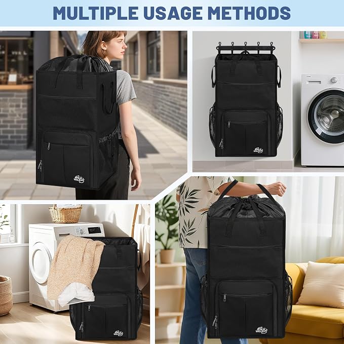 Large Laundry Backpack Bag with 3 Sizes Mesh Wash Bags Total 170L | 2 in 1 Laundry Hamper Basket with Shoulder Straps, Freestanding Laundry Bag for College Dorm, Laundromat, Apartment - Image 5