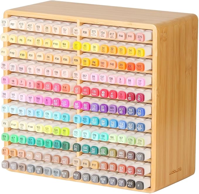 Markers Organizer Hold 176 Markers Birthday Gifts Bamboo Pen Holder Art Supply Pencil Alcohol Storage Organizer 22 Compartments All-in-One Marker Storage for Home Office Desk Classroom by walowalo