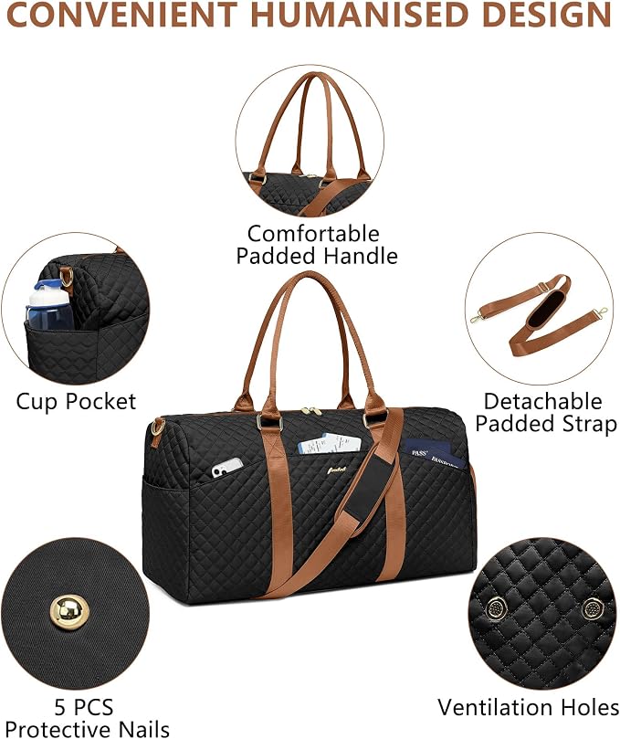 Women Weekender Travel Duffle Bag: Travel Duffel Overnight Bags with Shoe Compartment Large Carry on Tote with Toiletry Bag Weekend Traveling Yoga Gym Hospital Bag for Women with Wet Pocket - Image 3