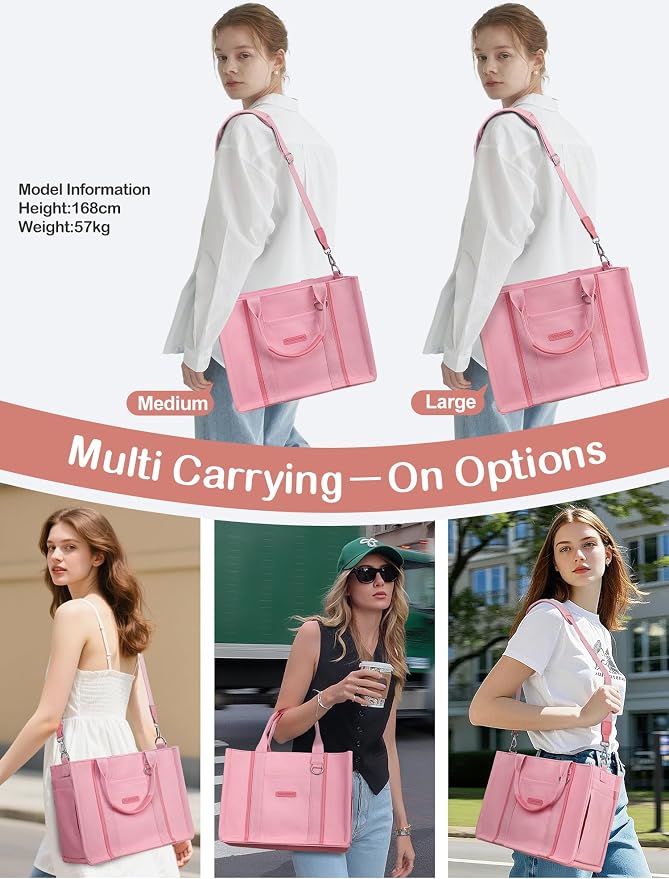 BESBESME Women’s Canvas Tote Bag with Zipper and Compartments – Multi-Pocket Laptop Work Crossbody Shoulder Tote Purse - Image 5