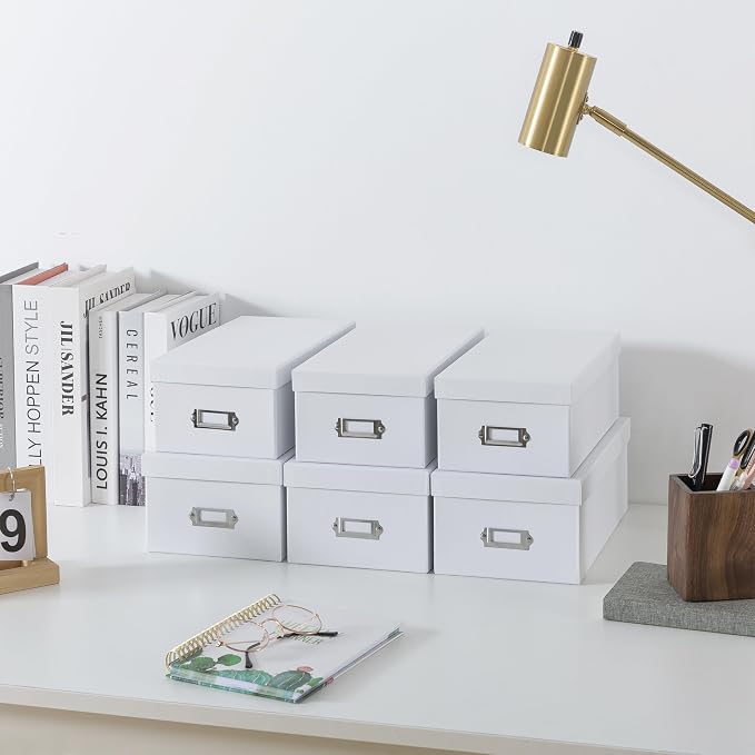 Soul & Lane - White Photo Storage Boxes with Lids, Set of 6 in 2 Sizes | Cardboard Picture Organizers with Label Holders for Crafts and Collectibles, Large Keepsake Memory Containers for Organizing - Image 2