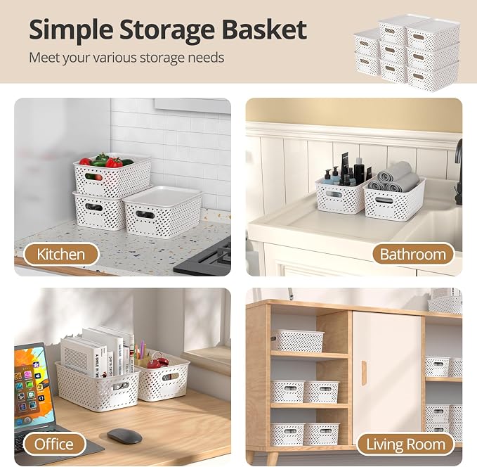 Plastic Storage Bins with Lid, Stackable Small Box Basket for Organizing and Containers for Shelves Drawers Desktop Closet Playroom Pantry Classroom Office Home, 8-pack 10.2x7.2x4.1 Inch, White - Image 5