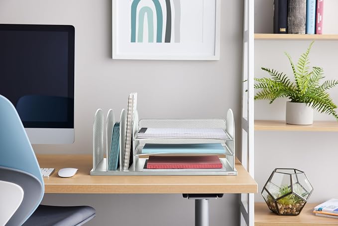 Safco Onyx Desk Organizer with 3 Horizontal and 3 Upright Trays, Durable Steel Construction, Silver - Image 3