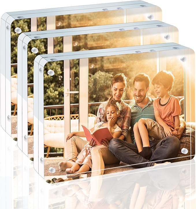 Egofine 4x6 Acrylic Frame, 20mm Thicker Frameless Clear Picture Frame | Double Sided Magnetic Picture Frame with Rounded Corner, Free Standing Desktop Display by Egofine