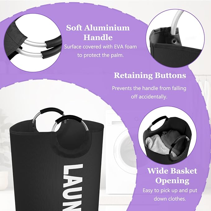 125L Extra Large Laundry Basket with Handles, Collapsible Clothes Hamper for Bedroom, Independent Dirty Clothes Basket, Portable Laundry Bin for Hotel, Dorm, Black - Image 3