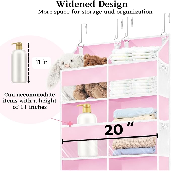 Pink Over The Door Organizer 5 Tiers, Extra Large Behind Door Storage of 10 Compartments, 50 lbs Weight Capacity Over The Door Storage for Closet, Diaper Organizer - Image 4