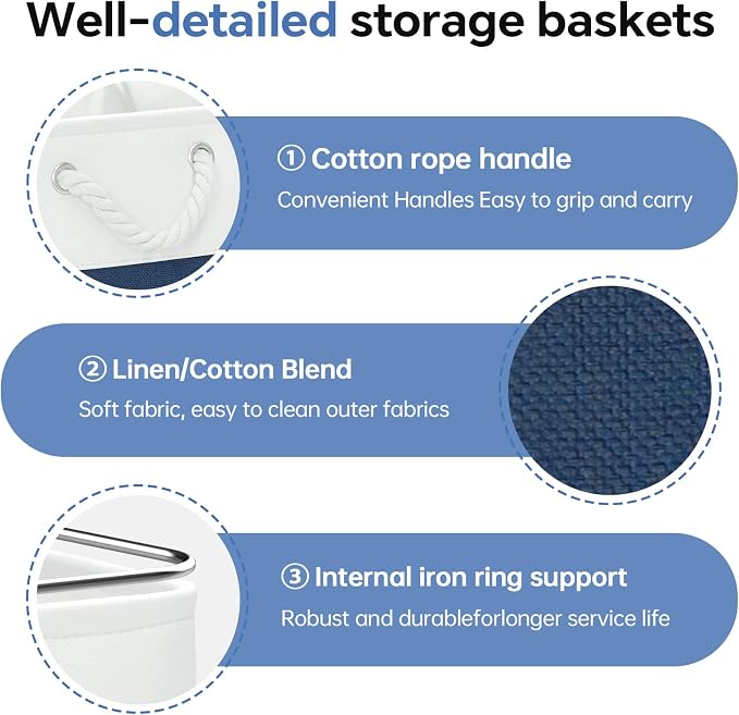 ECDYQXVU 13x13x13 Inch Storage Cube Bins Foldable Organizer Baskets 6 Pack | Soft Cotton Handles, Premium EVA Fabric, Hard Cardboard Bottom, Sturdy Metal Rim, Closet Shelf, Living Room, Bedroom, Laundry - Image 6